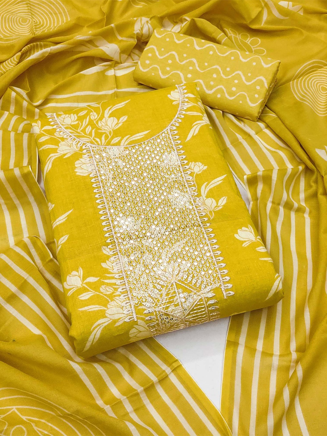 

Peachmode Printed Pure Cotton Unstitched Dress Material, Mustard