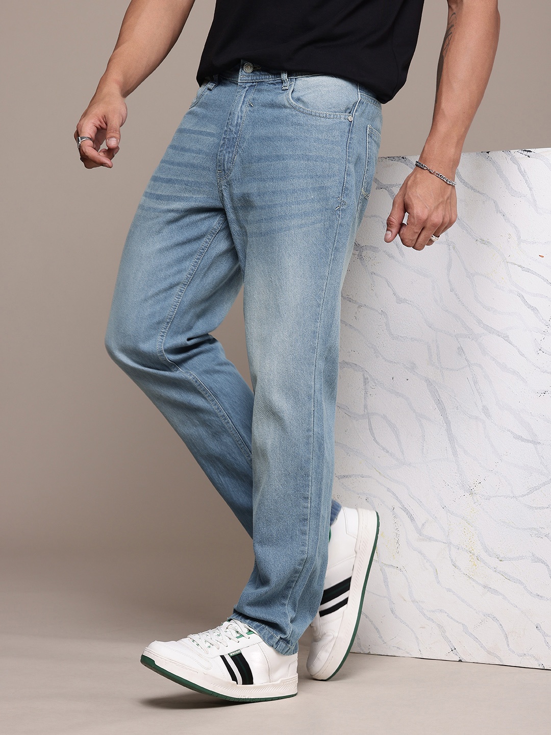 The Roadster Life Co. Men Heavy Fade Pure Cotton Jeans, Blue