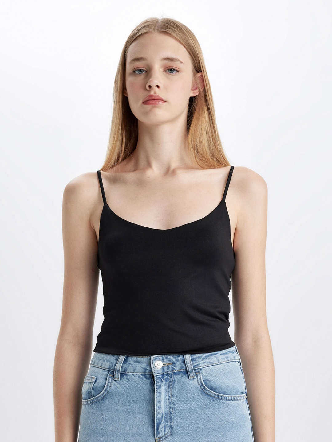 

DeFacto Shoulder Straps Fitted Top, Black