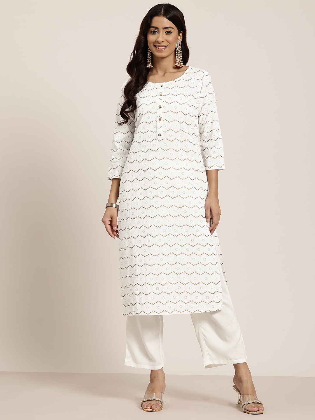 

HERE&NOW Women Ethnic Motifs Printed Regular Kurta with Palazzos, White