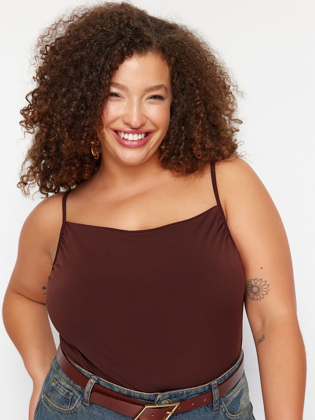 

Trendyol Plus Size Shoulder Straps Sleeveless Regular Top, Maroon