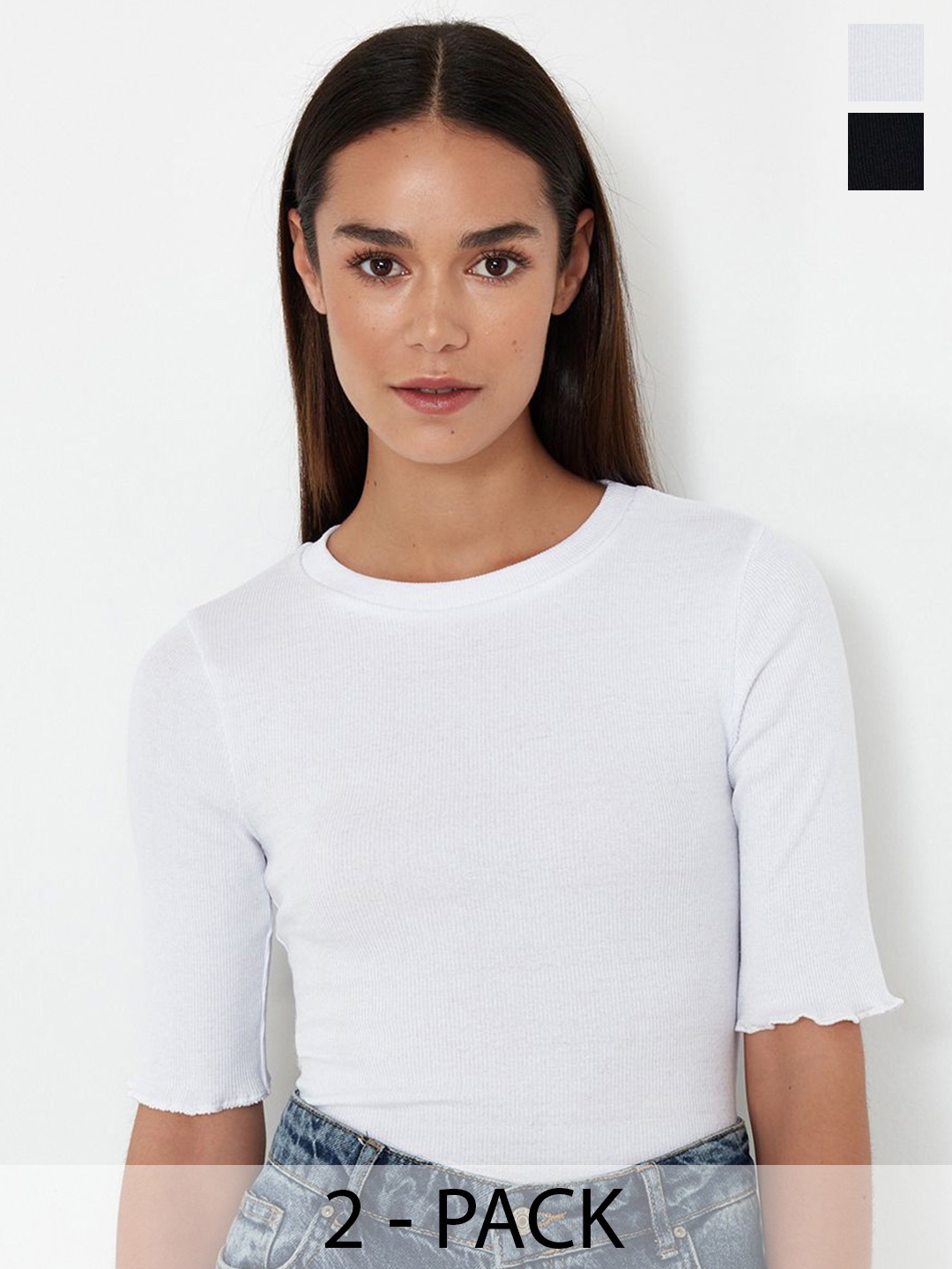 

Trendyol Pack of 2 Round Neck Short Sleeves Cotton Top, White