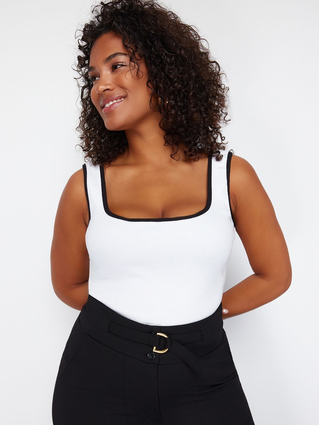 

Trendyol Plus Size Square Neck Cotton Tank Top, White