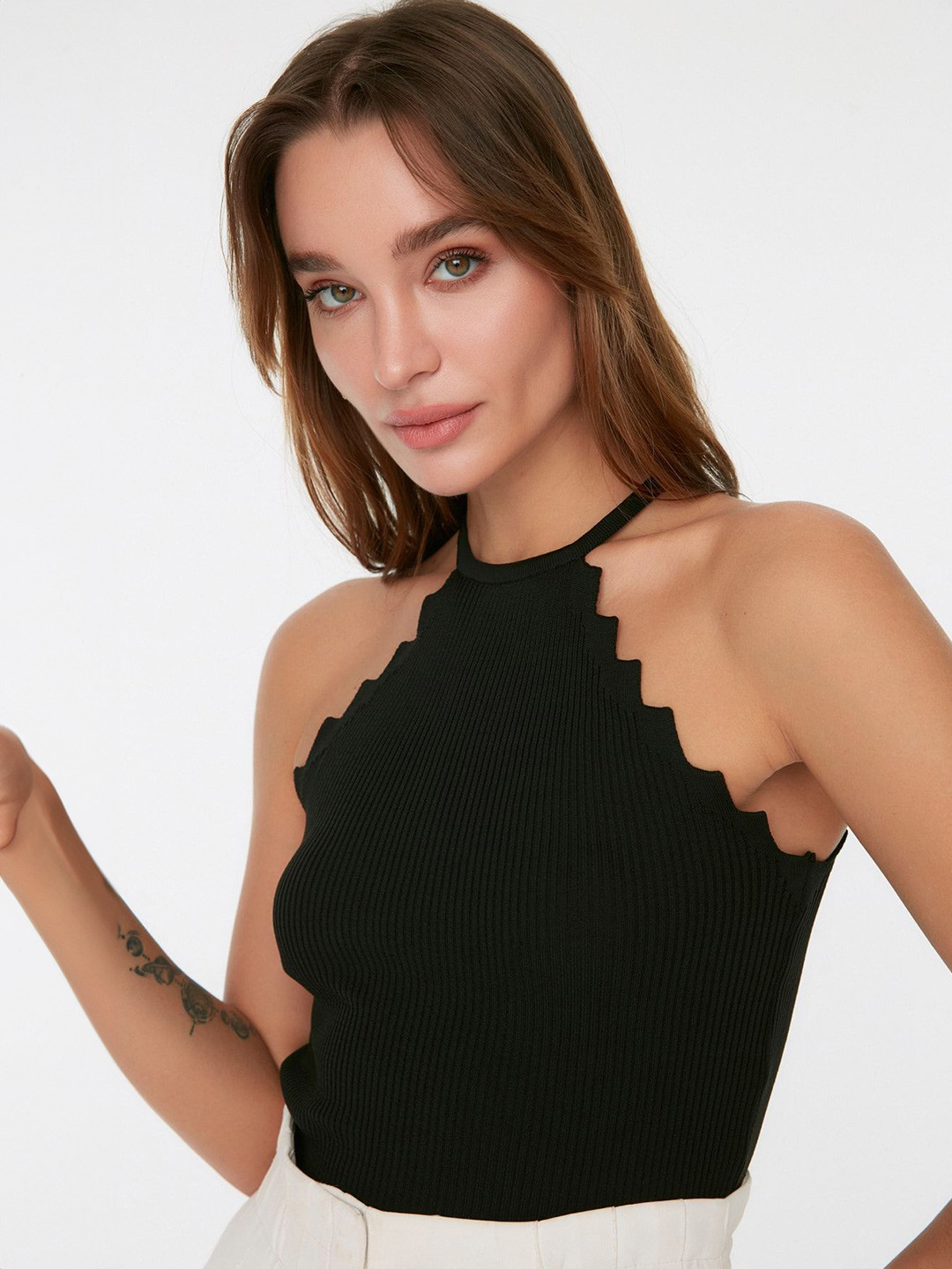 

Trendyol Striped Halter Neck Sleeveless Top, Black