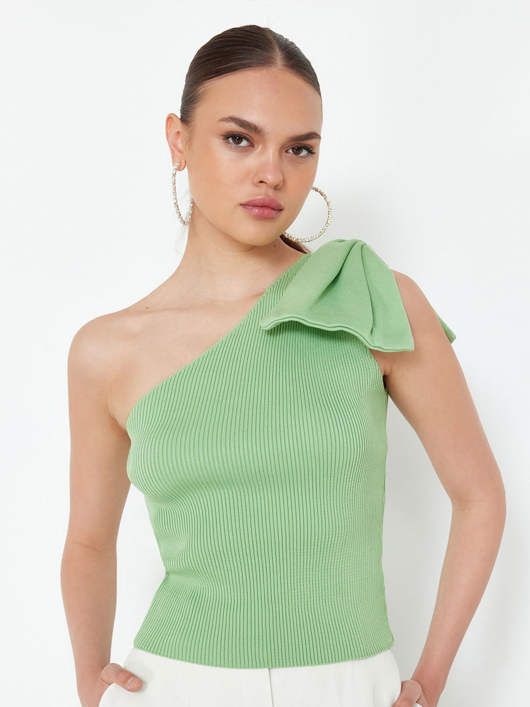 

Trendyol Self Design One Shoulder Top, Green