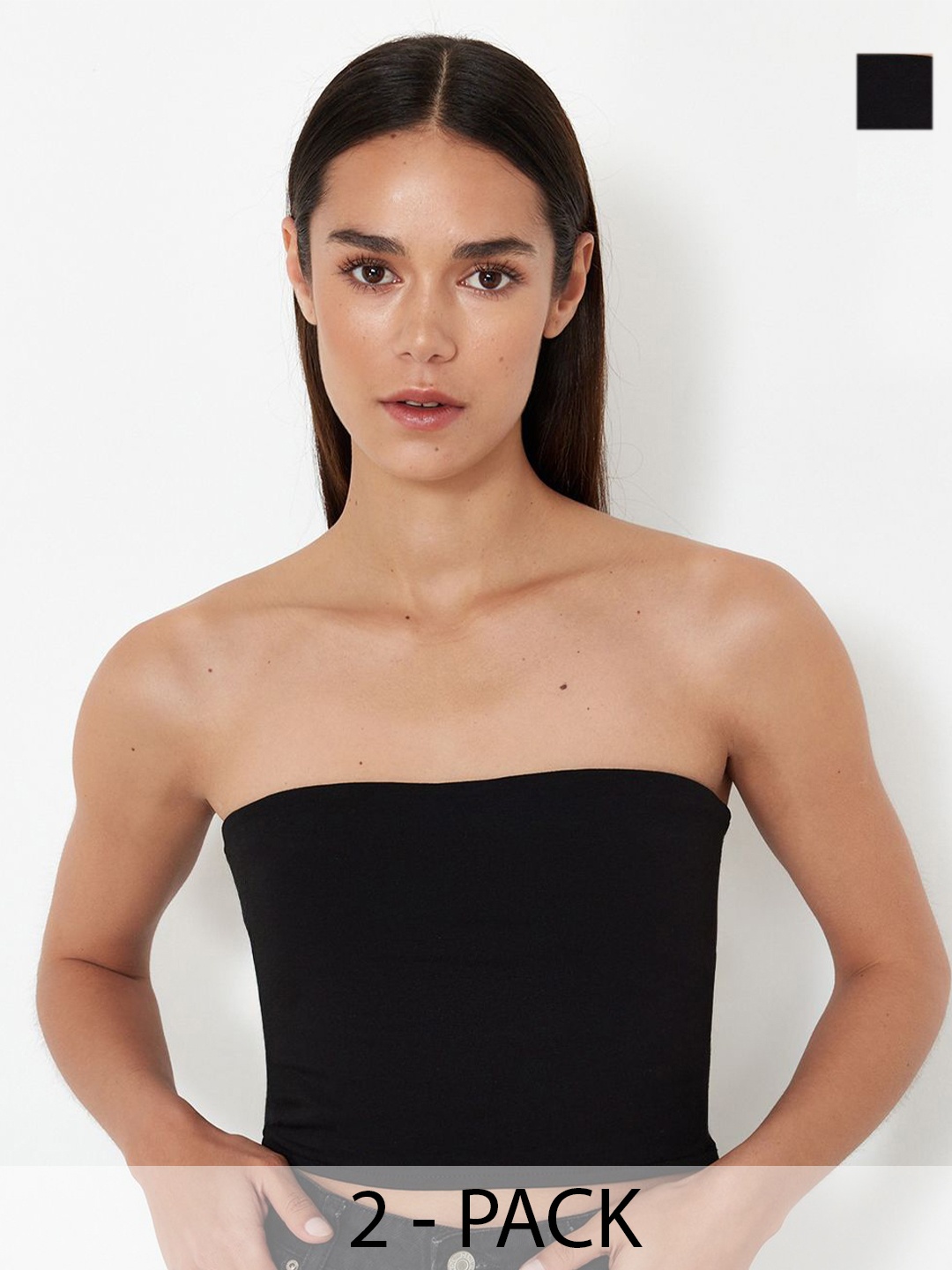

Trendyol Pack Of 2 Solid Sleeveless Tube Crop Top, Black
