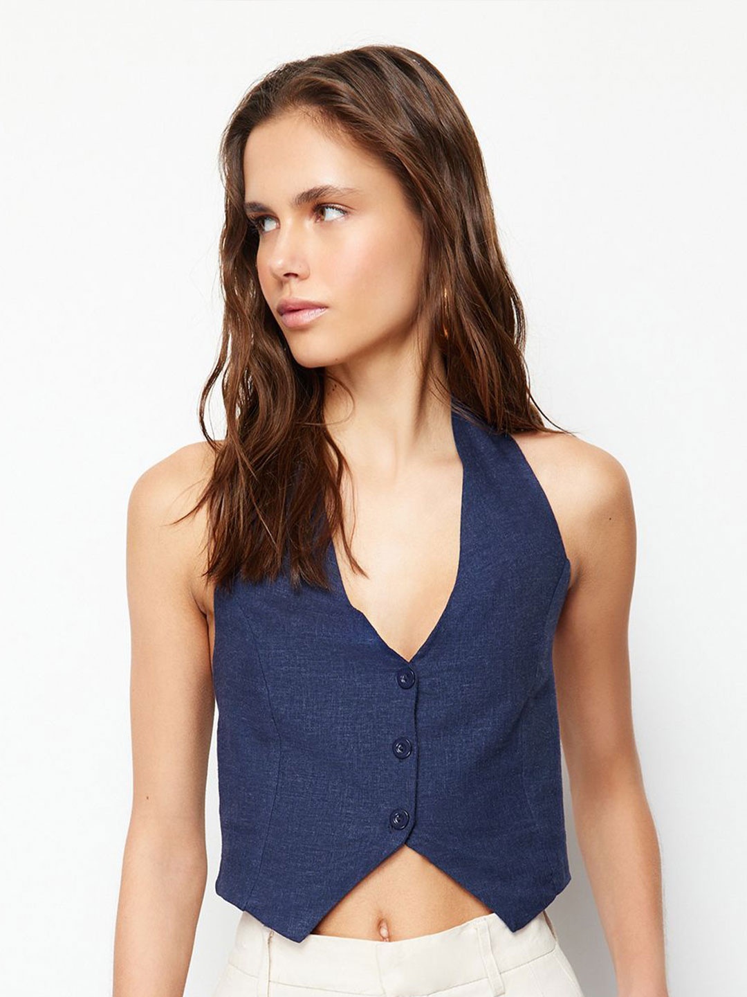 

Trendyol Halter Neck Sleeveless Crop Top, Blue