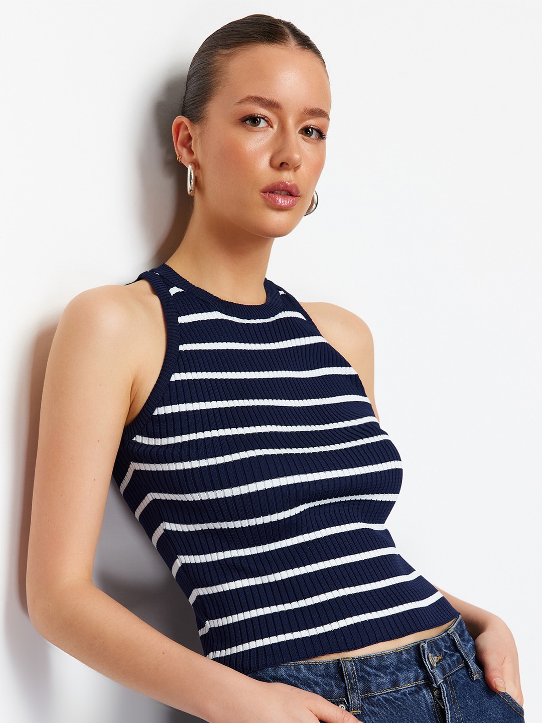 

Trendyol Striped Crop Top, White