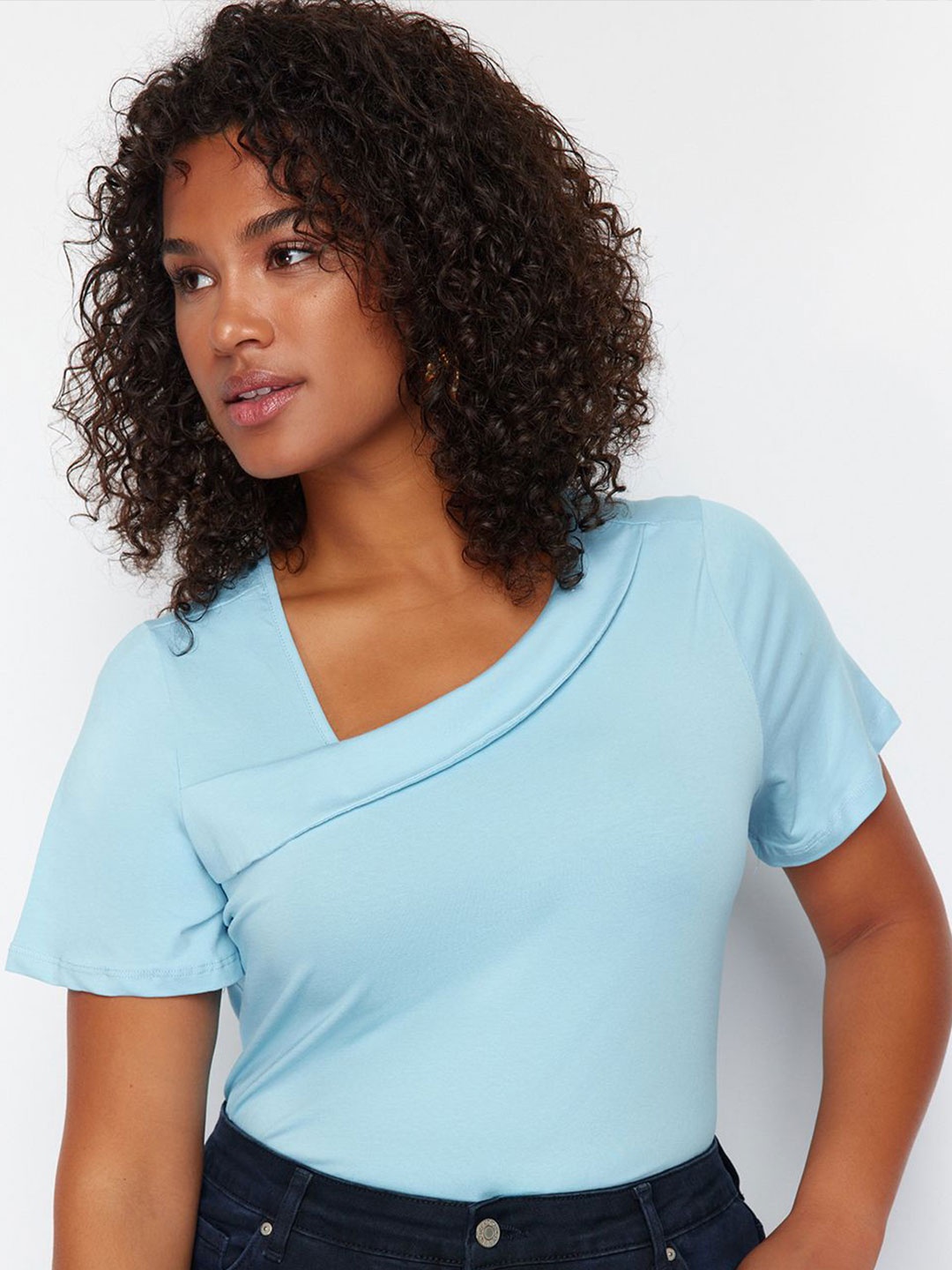 

Trendyol V-Neck Cotton Top, Blue