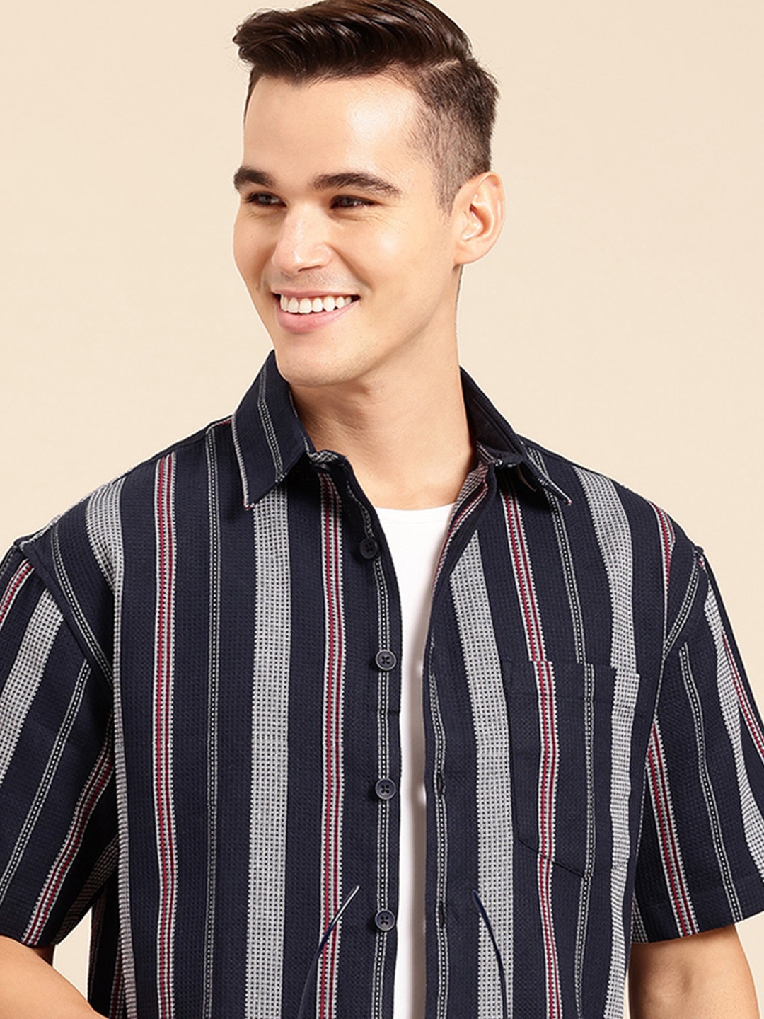 

Mast & Harbour Striped Relaxed Fit Shirt, Navy blue