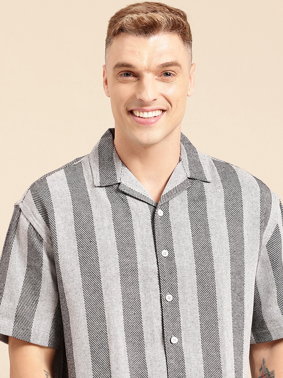

Mast & Harbour Striped Spread Collar Casual Relaxed Fit Shirt, Grey