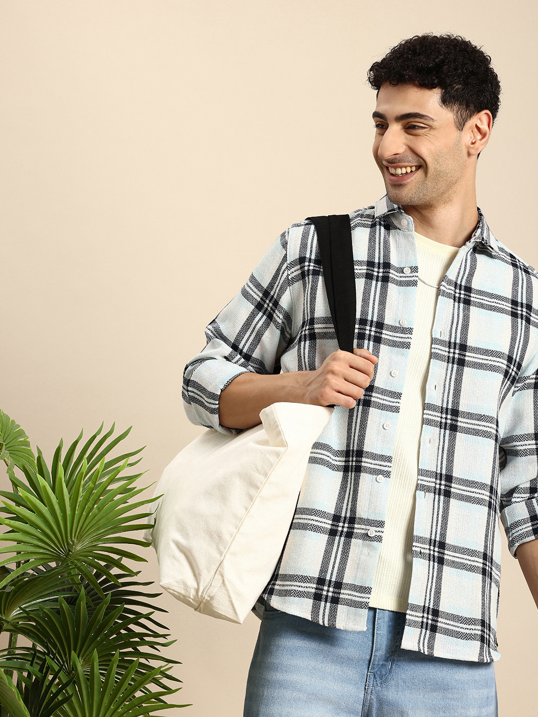 

Mast & Harbour Opaque Checked Pure Cotton Casual Shirt, White