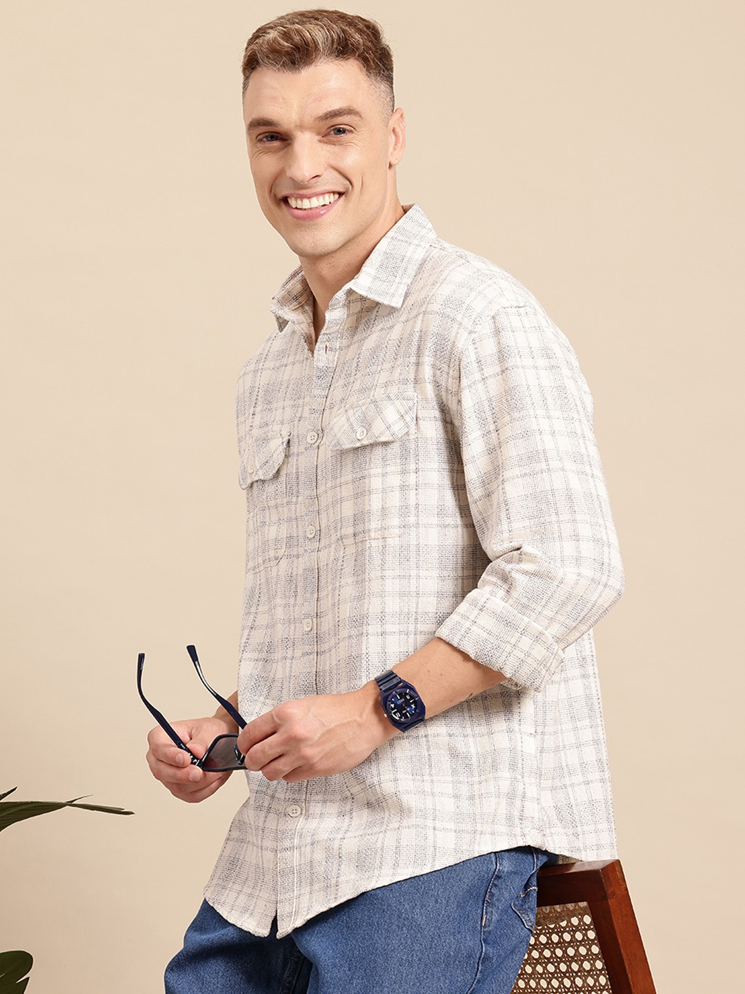

Mast & Harbour Tartan Checked Casual Shirt, White