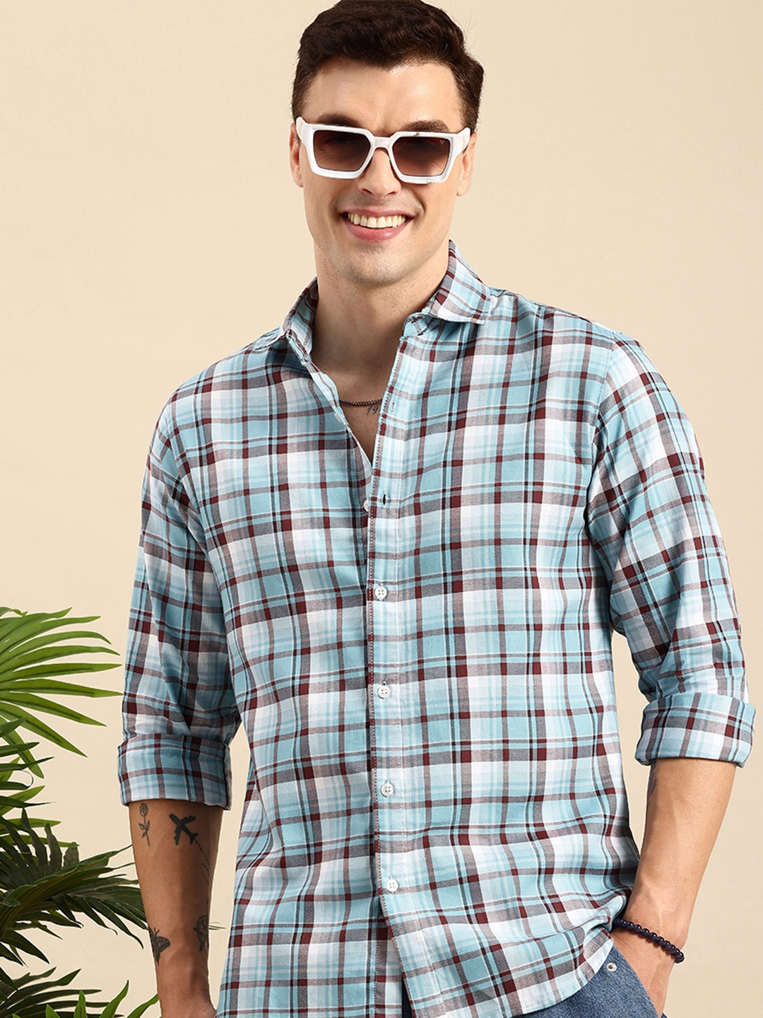 

Mast & Harbour Opaque Checked Pure Cotton Casual Shirt, Blue