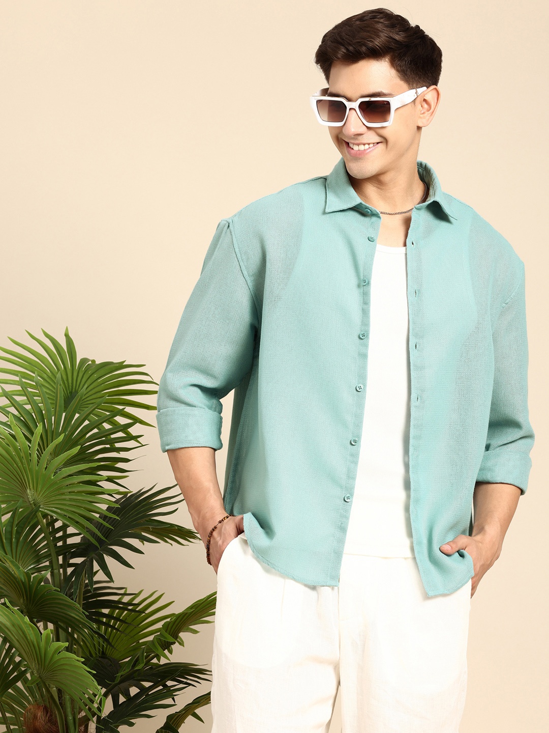 

Mast & Harbour Spread Collar Knitted Casual Shirt, Sea green
