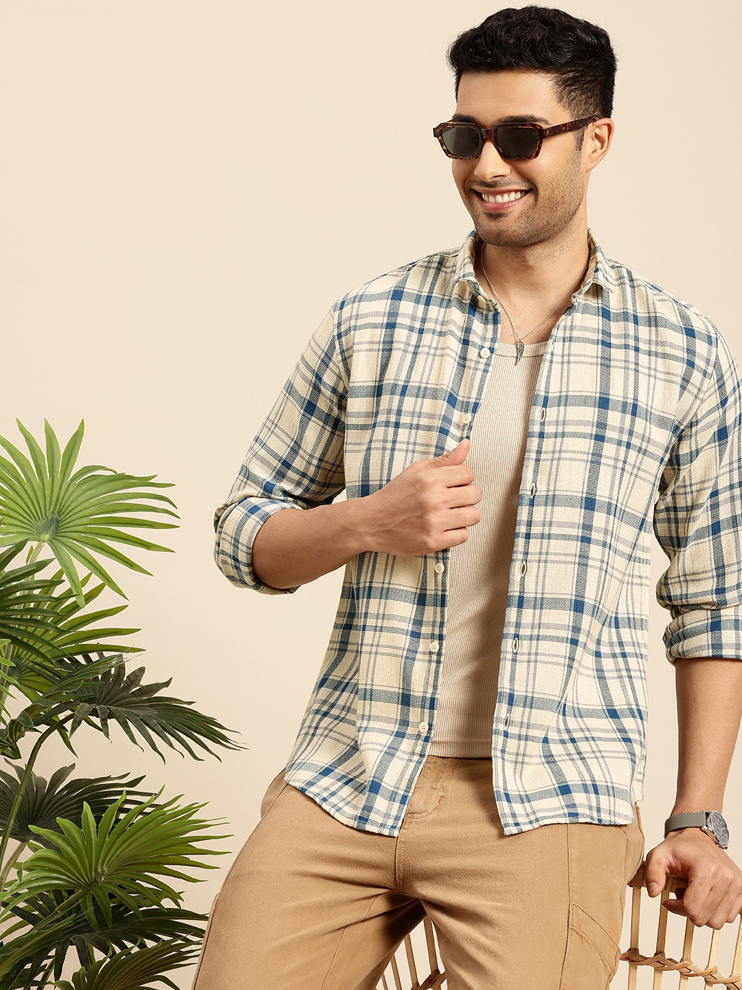 

Mast & Harbour Checked Casual Shirt, Beige