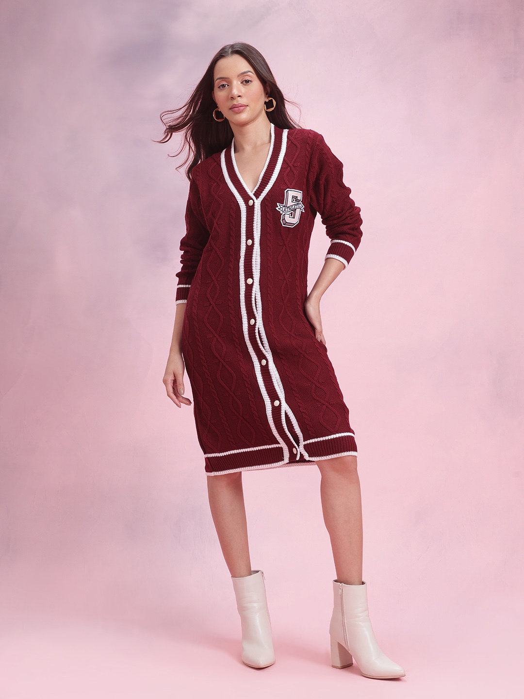 

DressBerry Cable-Knit Dress, Maroon