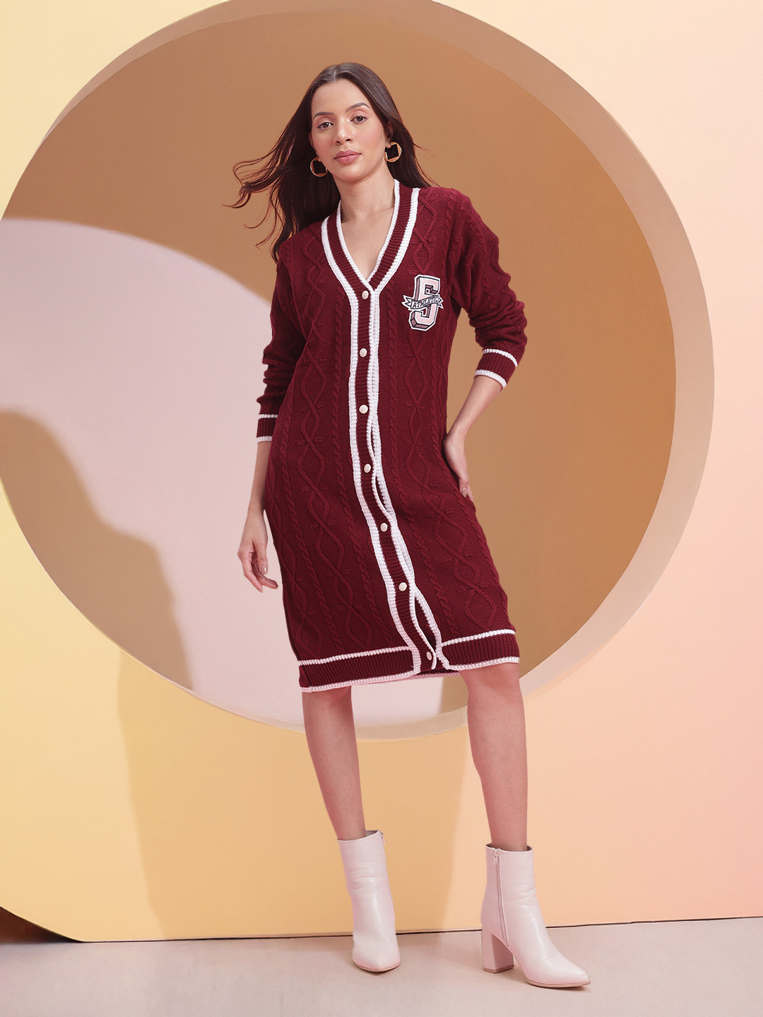 

DressBerry Cable-Knit Dress, Maroon