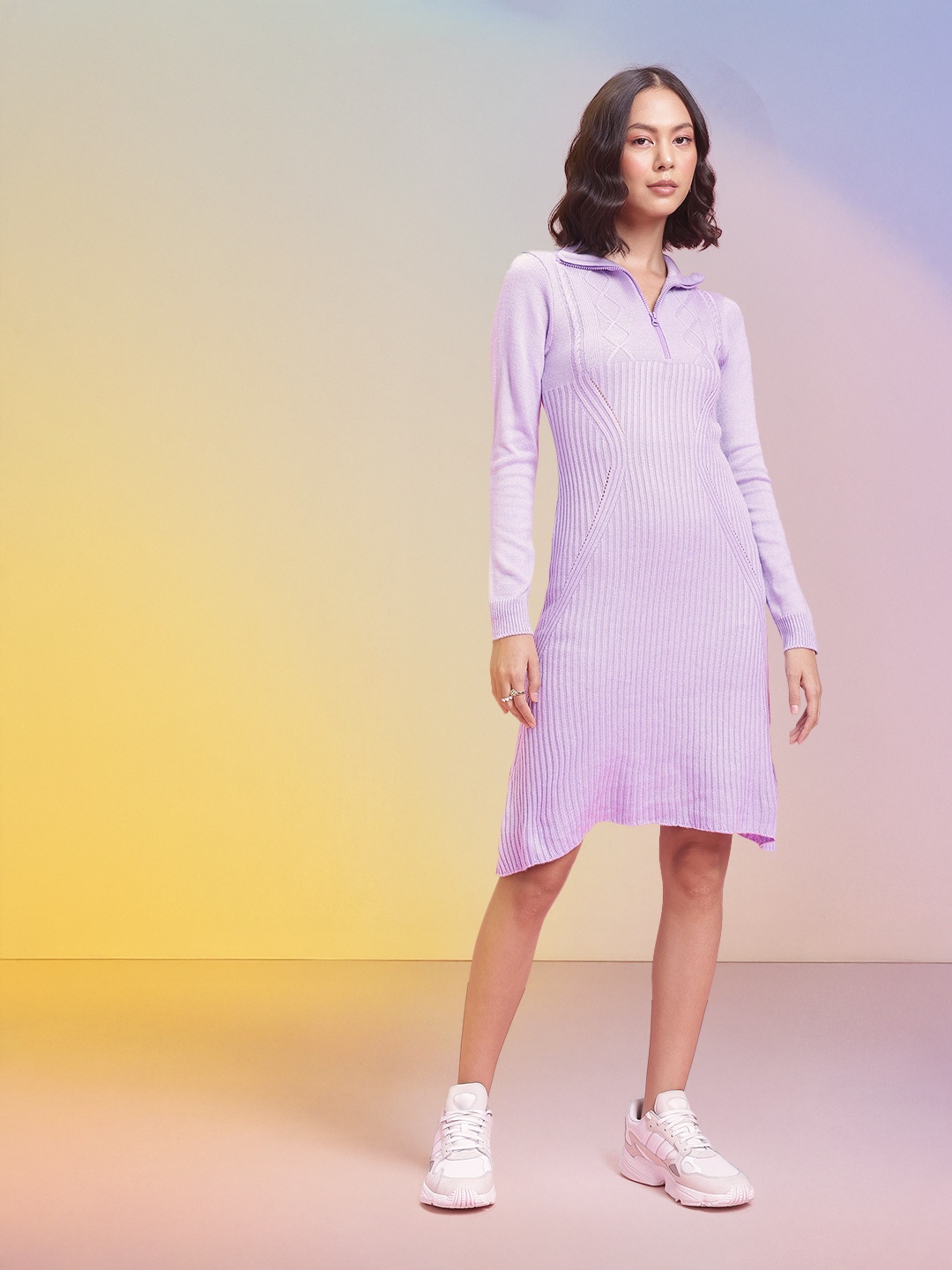 

DressBerry Half Zipper A-Line Acrylic Winter Dress, Lavender