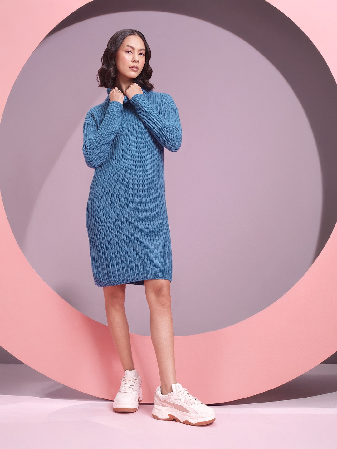 

DressBerry Sheath Ribbed Acrylic Winter Dress, Blue
