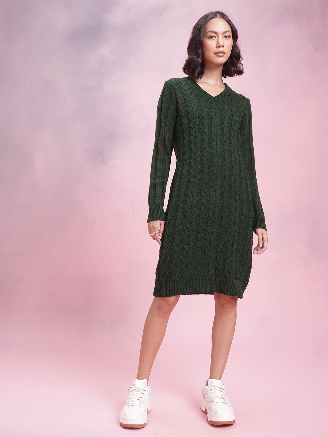 

DressBerry Cable Knit Design Acrylic Winter Dress, Green