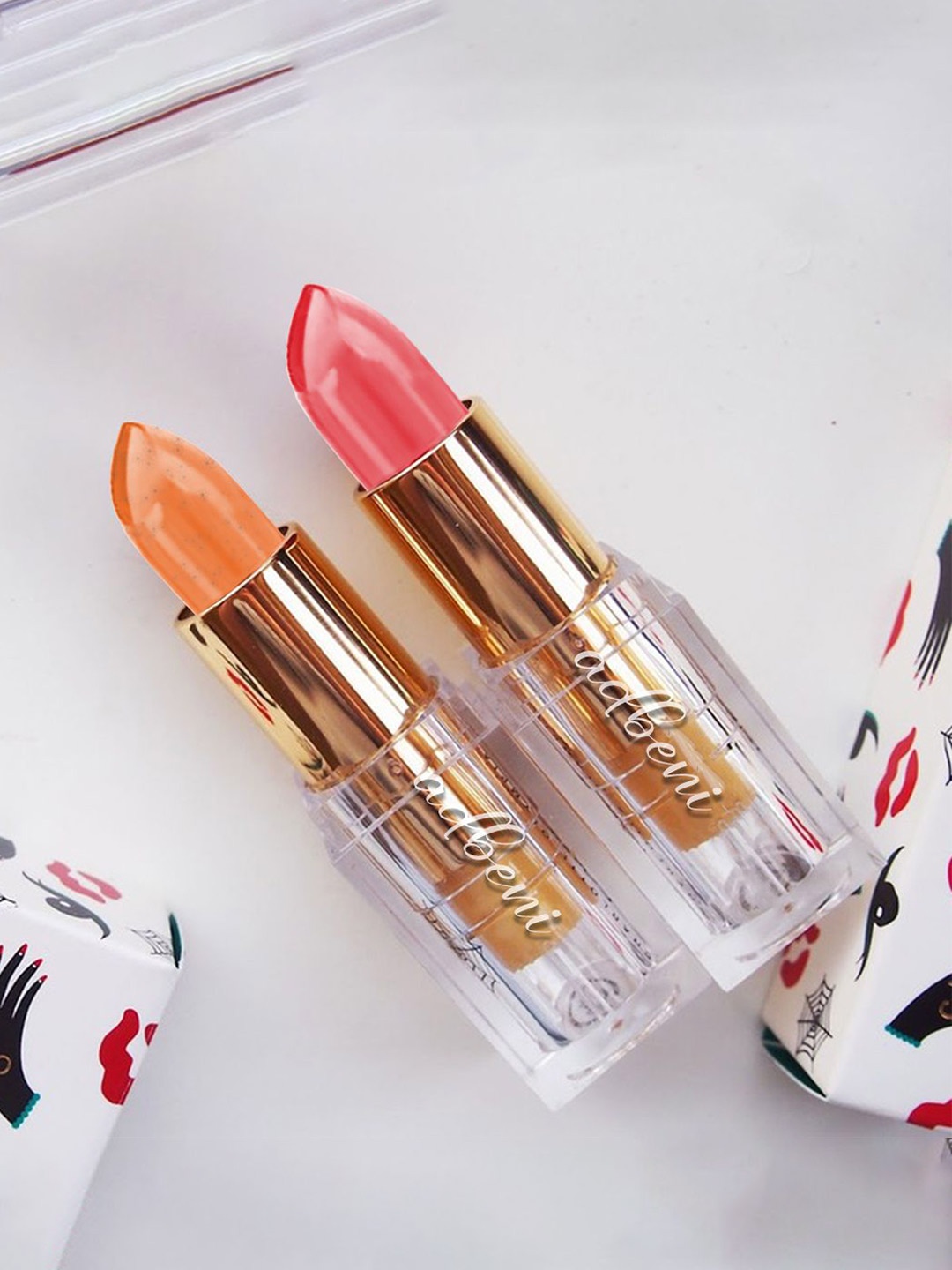 

Adbeni Kiss Beauty Set Of 2 Gold Foil Lipstick - 2.8g Each - Shade 01-02, Peach
