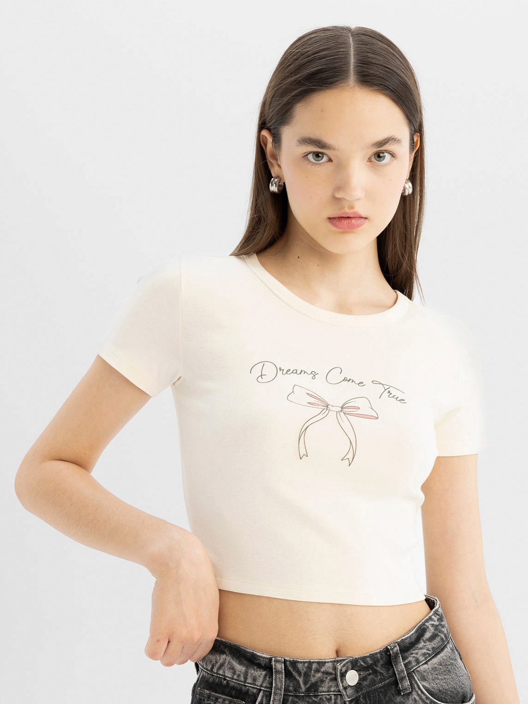 

DeFacto Women Typography Printed T-shirt, Na