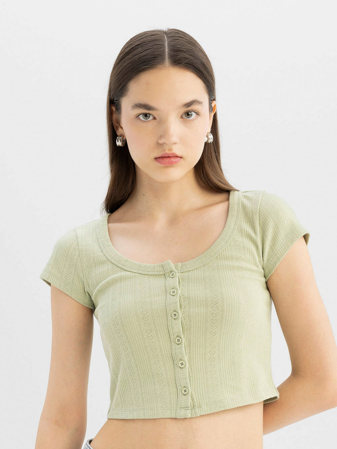 

DeFacto Women Henley Neck Pockets T-shirt, Na