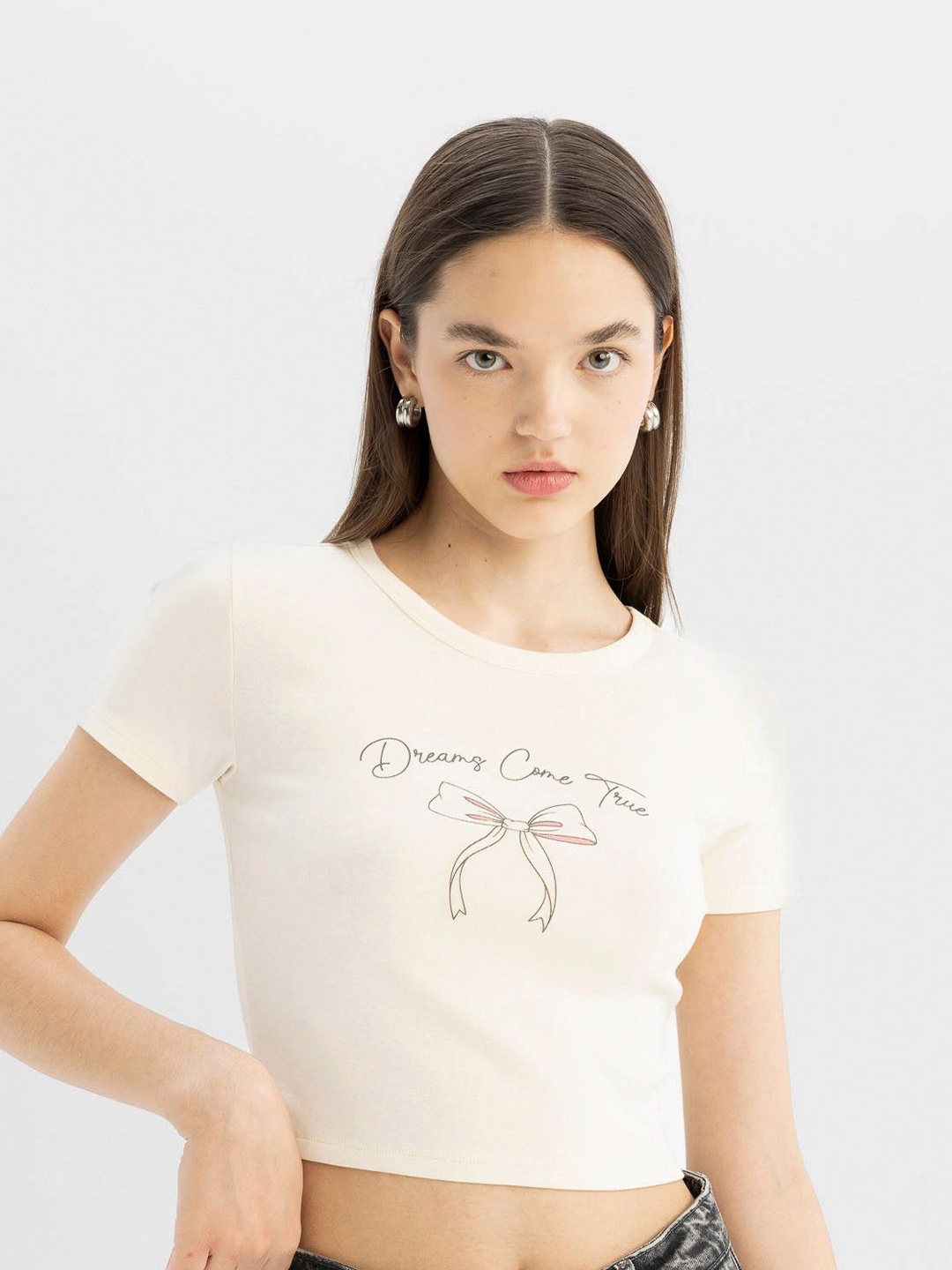 

DeFacto Women Typography Printed T-shirt, Na