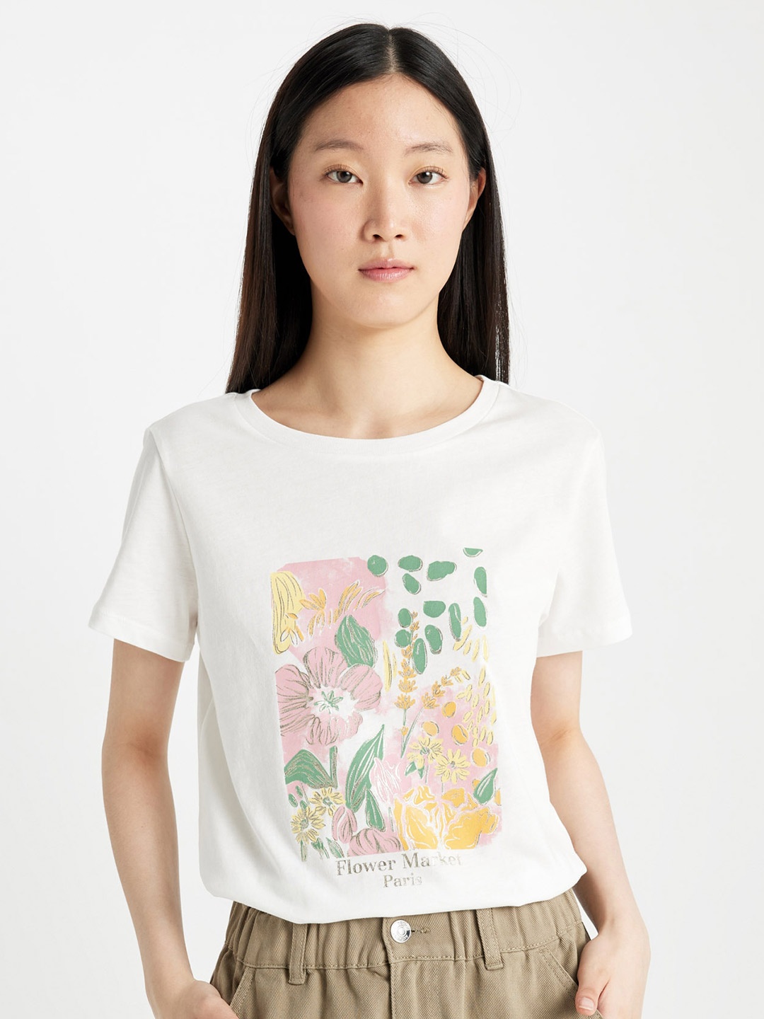 

DeFacto Graphic Printed Pure Cotton T-shirt, White