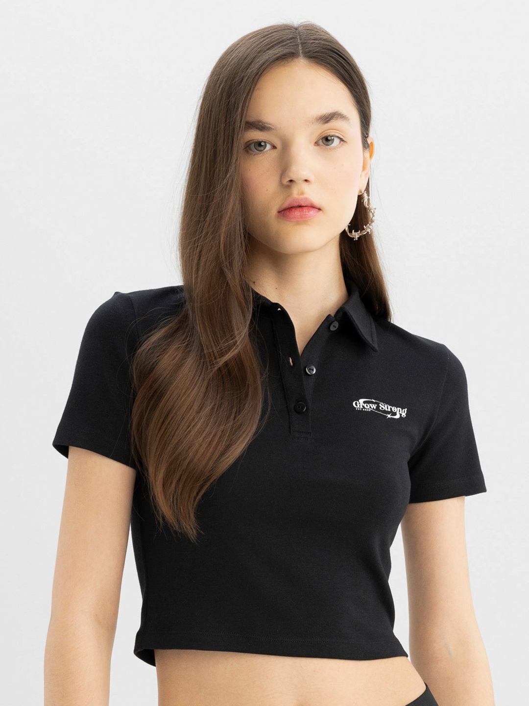 

DeFacto Women Polo Collar T-shirt, Na