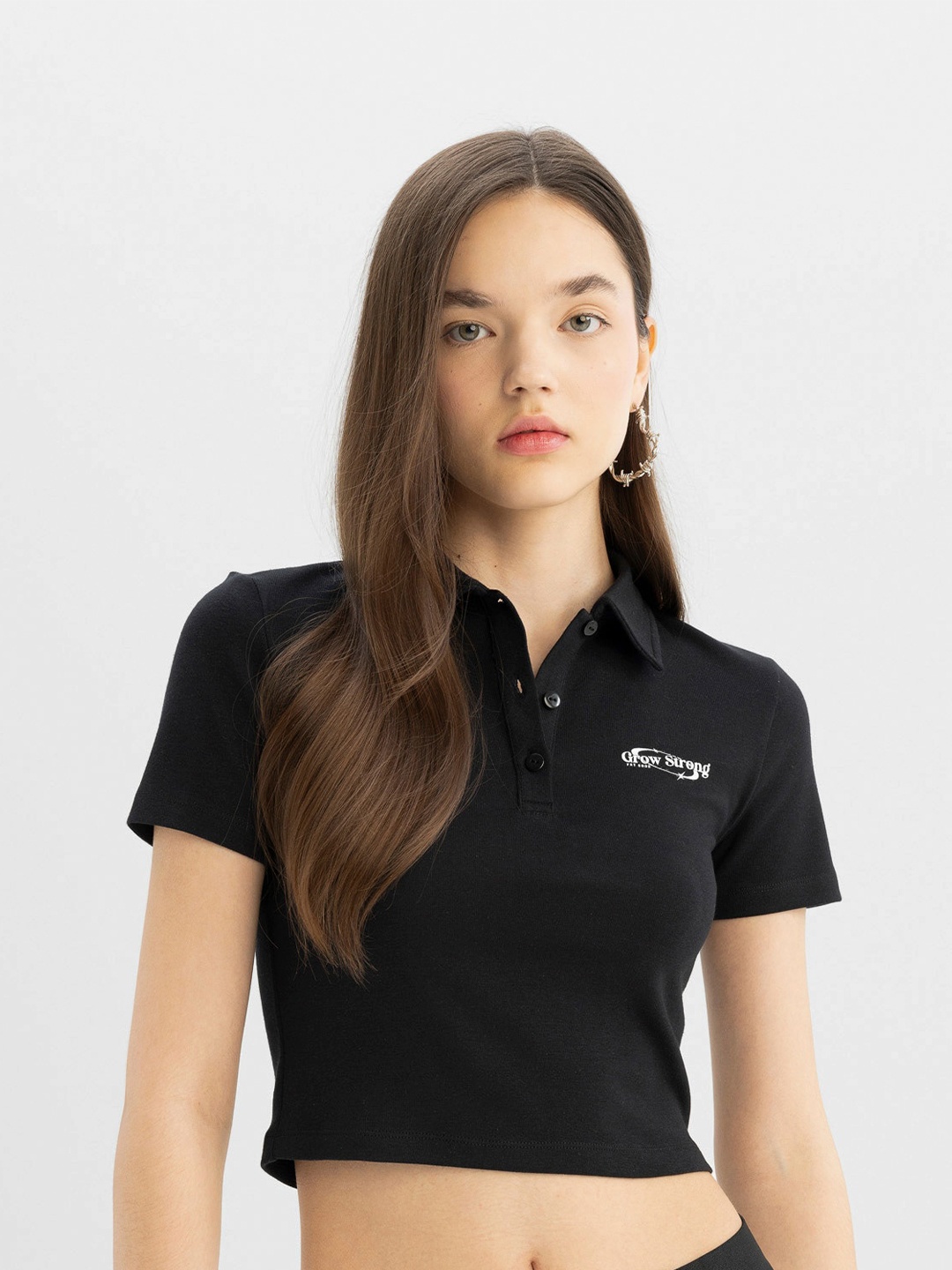 

DeFacto Women Polo Collar T-shirt, Na