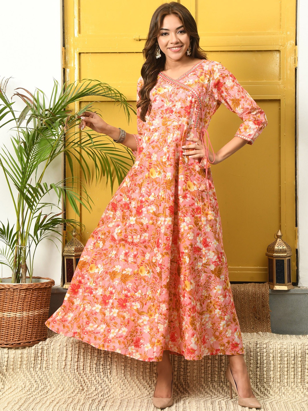 

KALINI Floral Printed Floral Anarkali Kurta, Pink