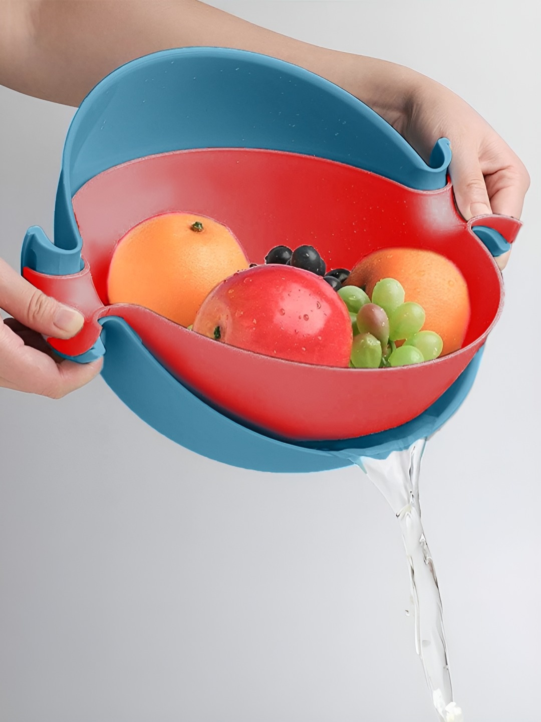 

Frenchware Blue & Red Colander Strainer with Storage Basket