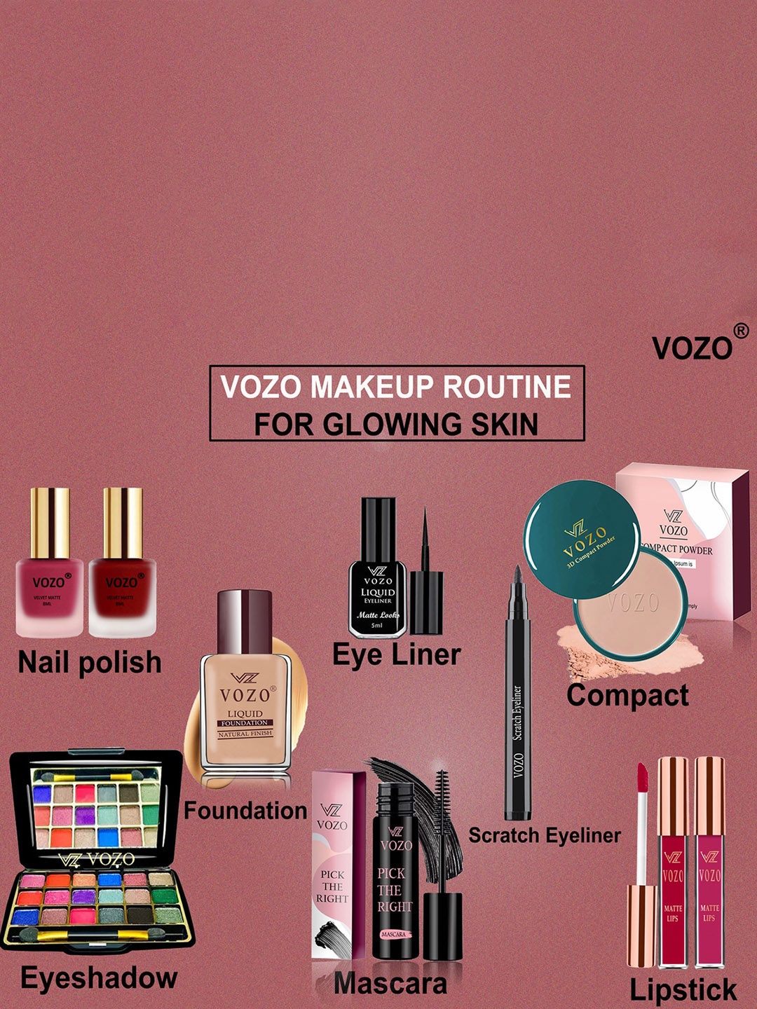 

VOZO Set Of 10 Radiant Beauty Brilliance Makeup Combo, Multi