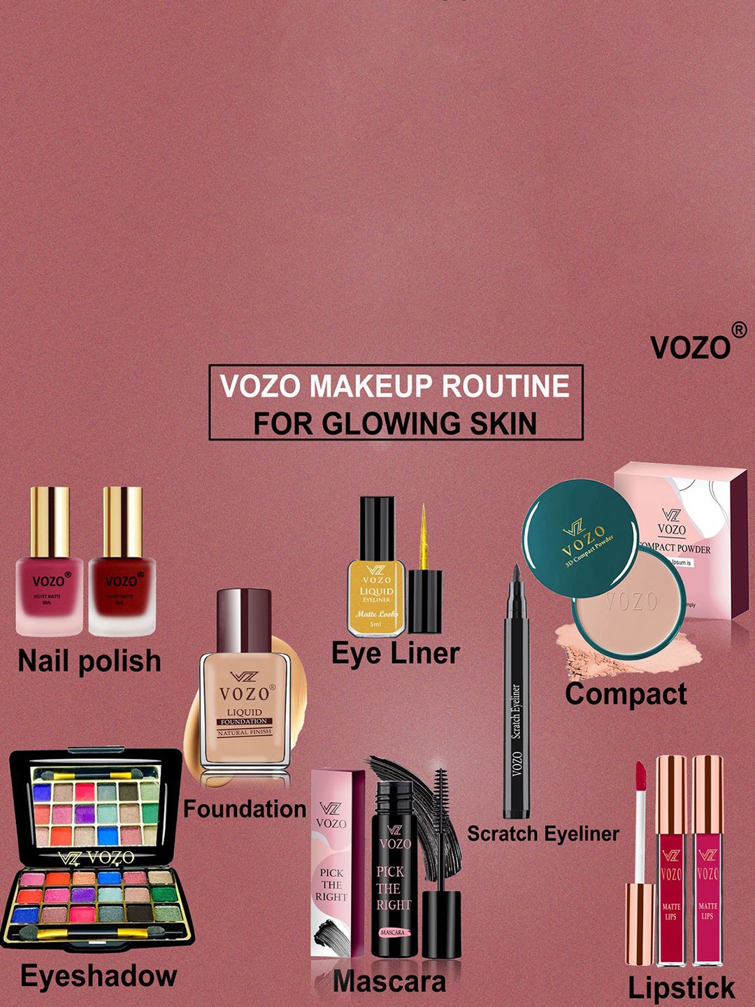 

VOZO Set Of 10 Radiant Beauty Brilliance Makeup Combo, Yellow