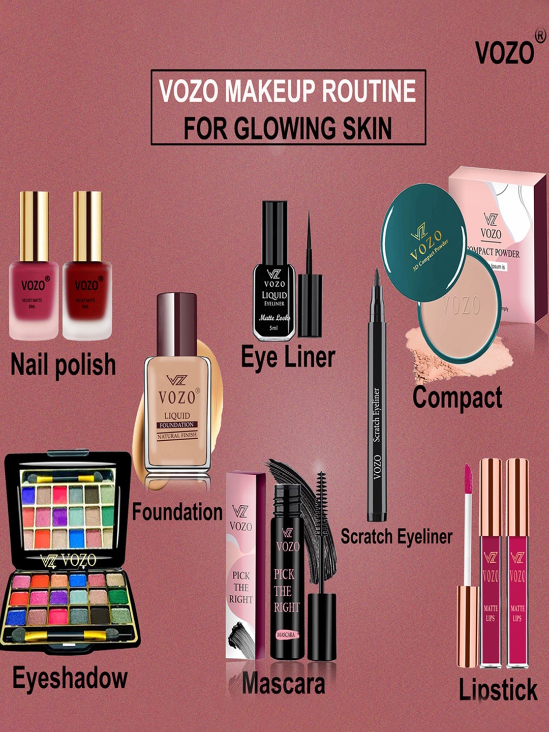 

VOZO Set Of 10 Divine Beauty Vault Makeup Combo, Black