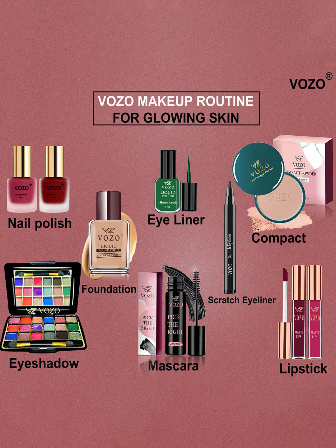 

VOZO Set Of 10 Radiant Beauty Brilliance Makeup Combo, Multi