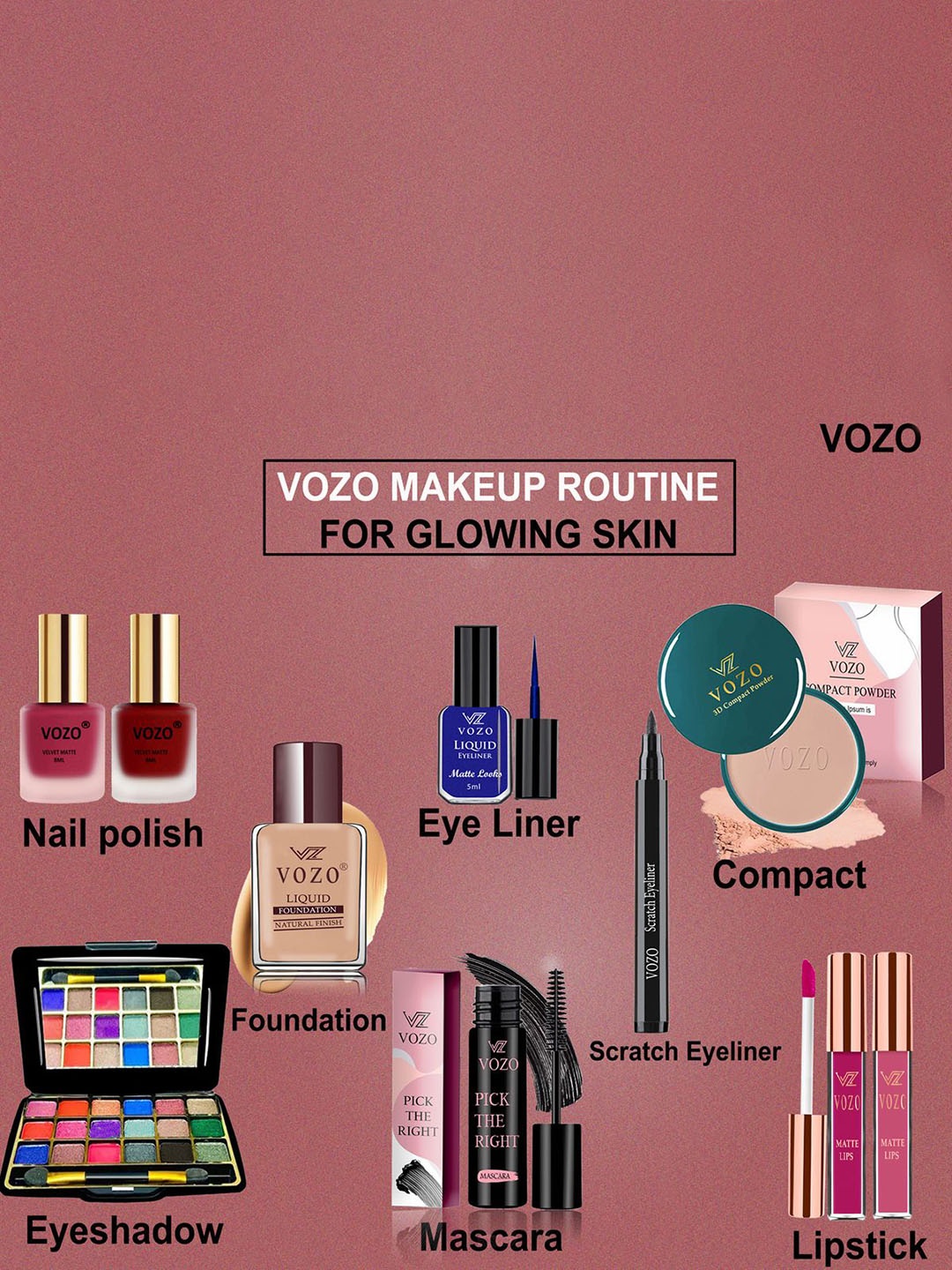 

VOZO Ultimate Glamour Vault Set Of 10 Makeup Kit, Black