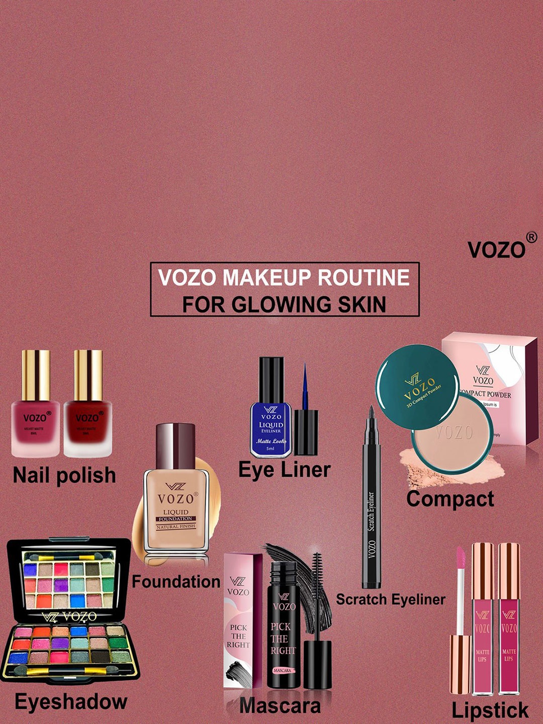

VOZO Set Of 10 Ultimate Glamour Vault Makeup Combo, Multi