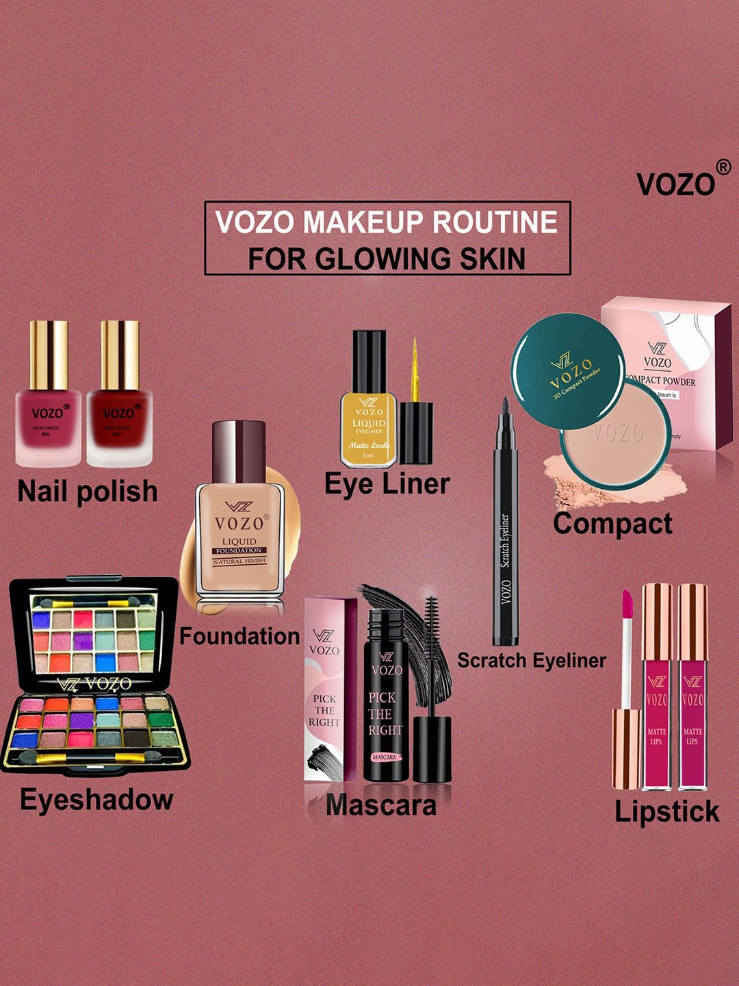 

VOZO Elegance Redefined Extravaganza Set Of 10 Makeup Kit, Black