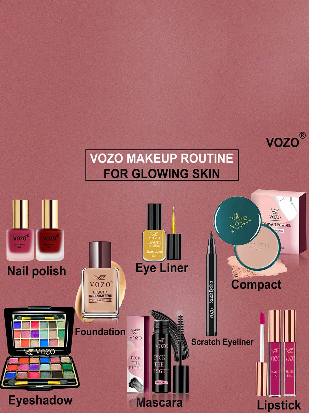 

VOZO Set Of 10 Ultimate Glamour Vault Makeup Combo, Multi
