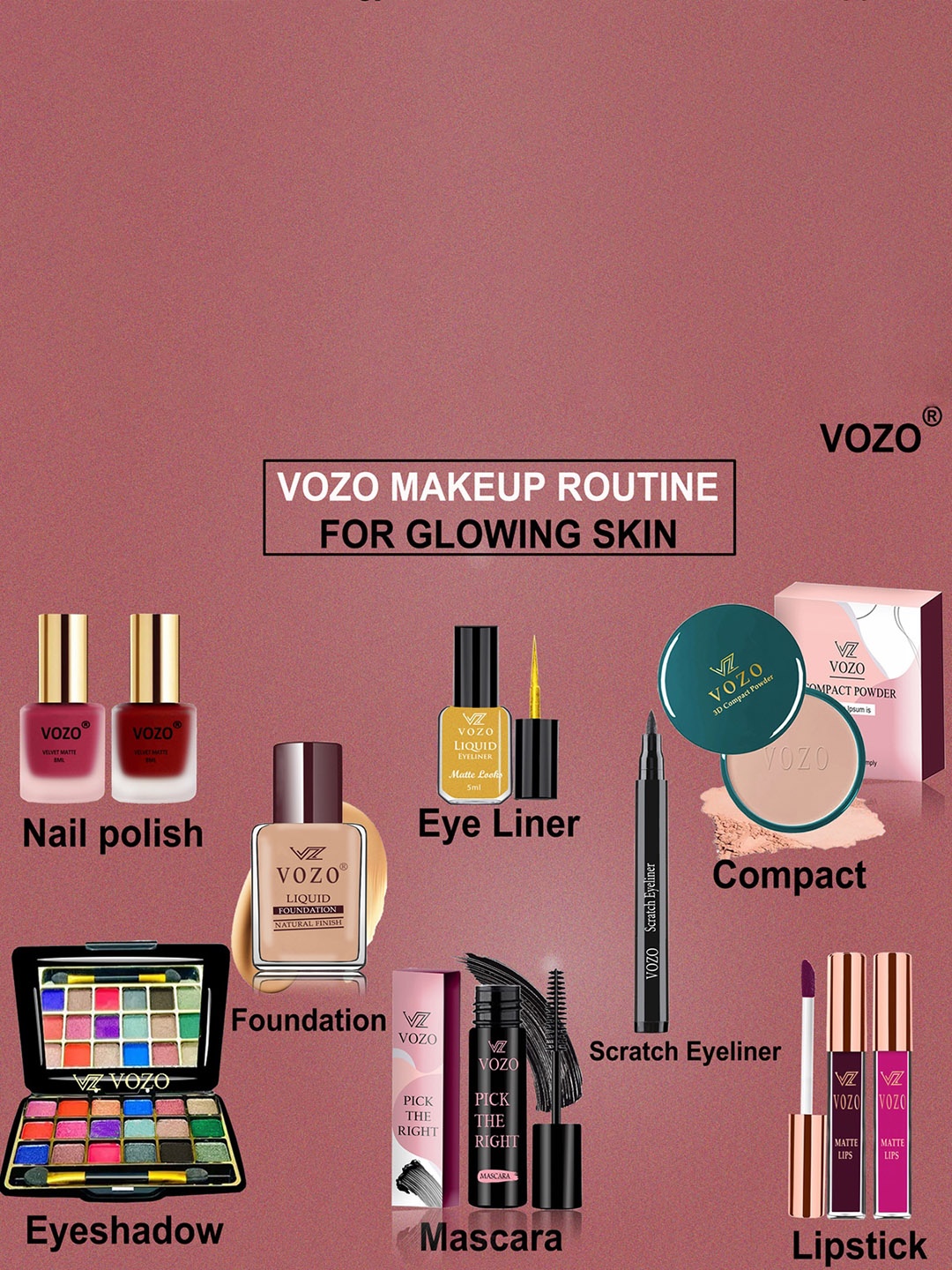 

VOZO Divine Beauty Vault Set Of 10 Makeup Kit, Black