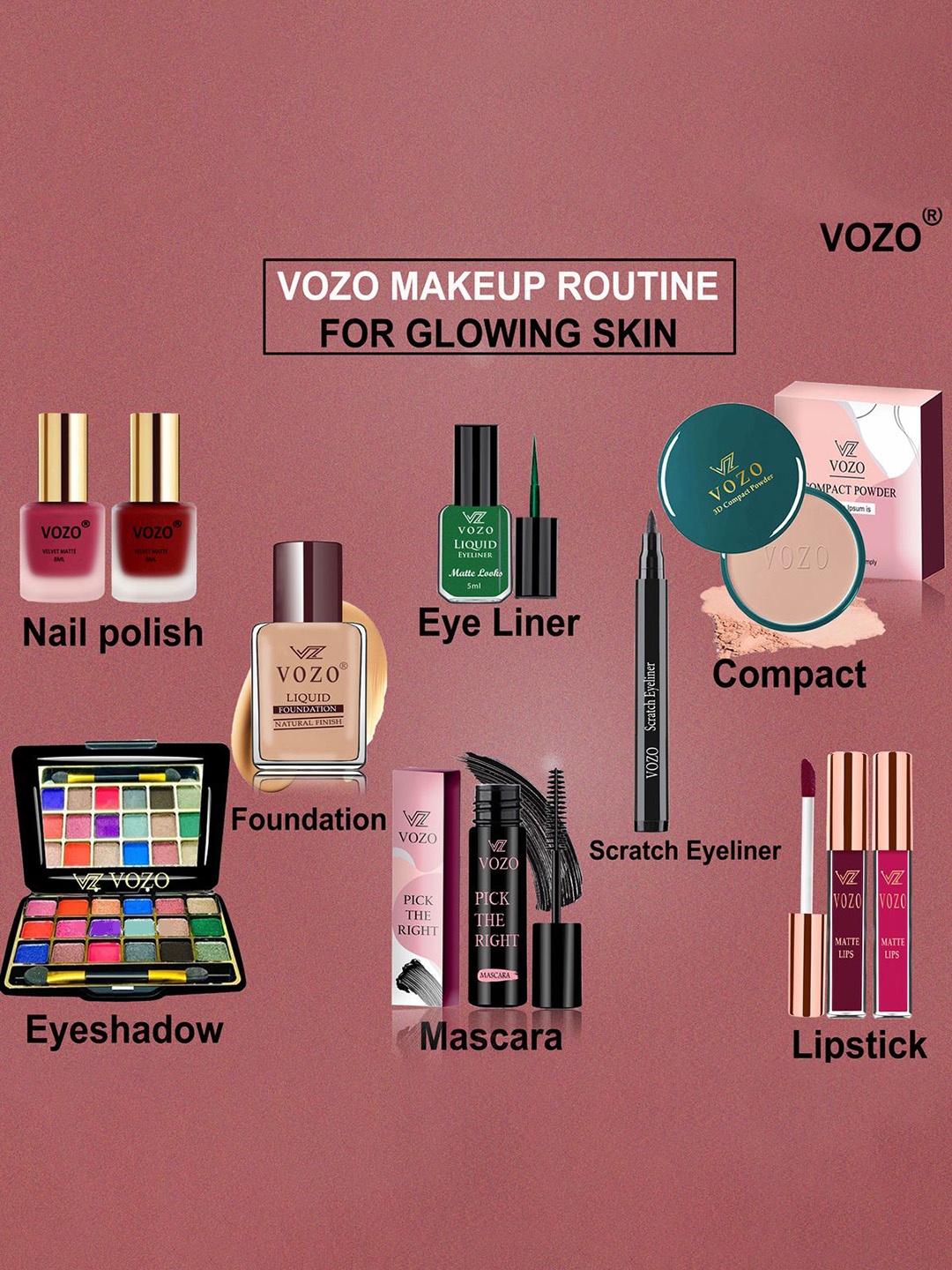 

VOZO Set Of 10 Radiant Beauty Brilliance Makeup Combo, Multi