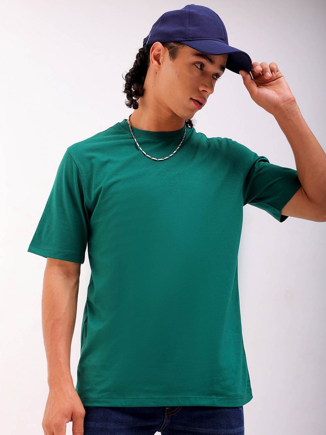 

The Indian Garage Co Round Neck Short Sleeves Cotton Slim Fit T-shirt, Green