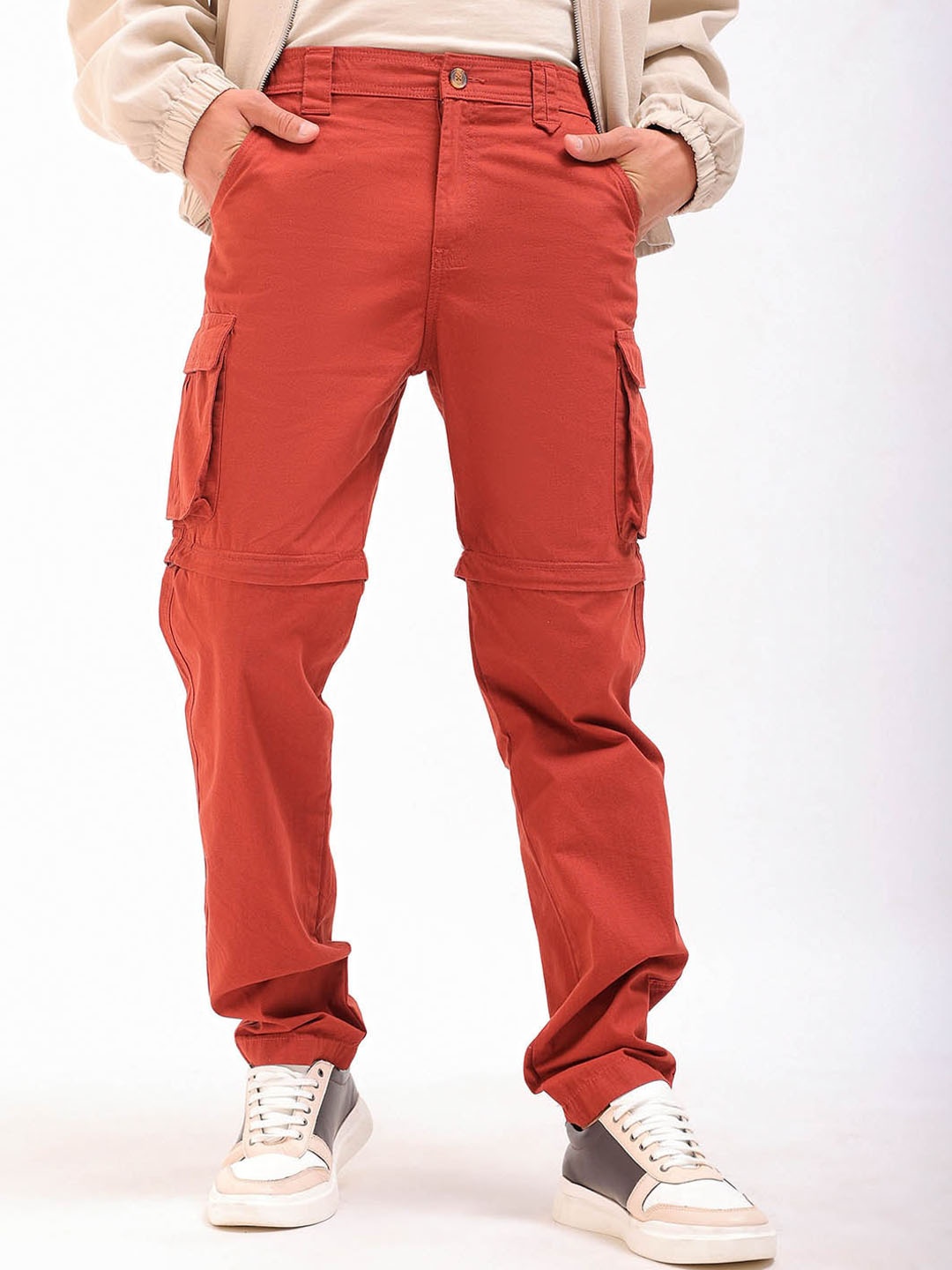 

The Indian Garage Co Men Mid-Rise Loose Fit Cargo Trouser, Orange