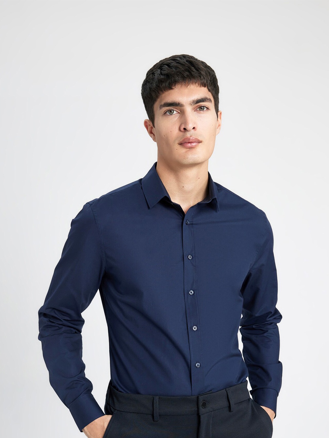 

DeFacto Long Sleeves Pure Cotton Casual Shirt, Navy blue