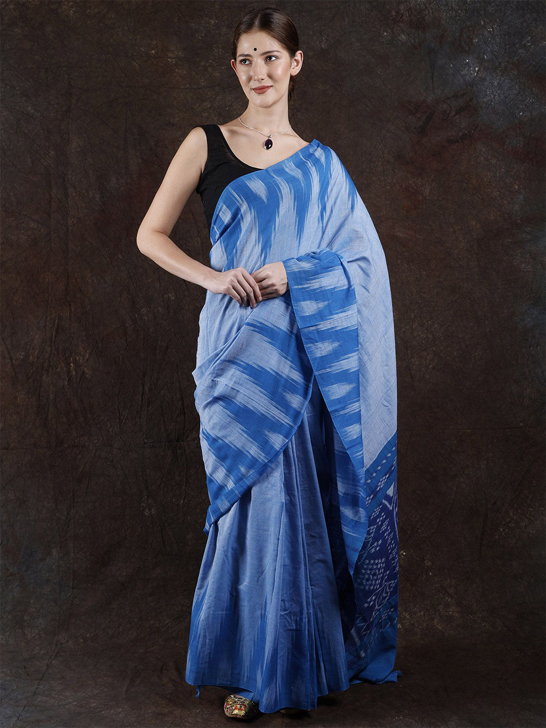 

Exotic India Woven Design Pure Cotton Sambalpuri Saree, Blue