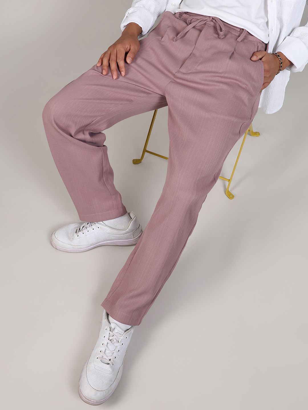 

Campus Sutra Men Comfort Mid-Rise Easy Wash Joggers Trousers, Pink
