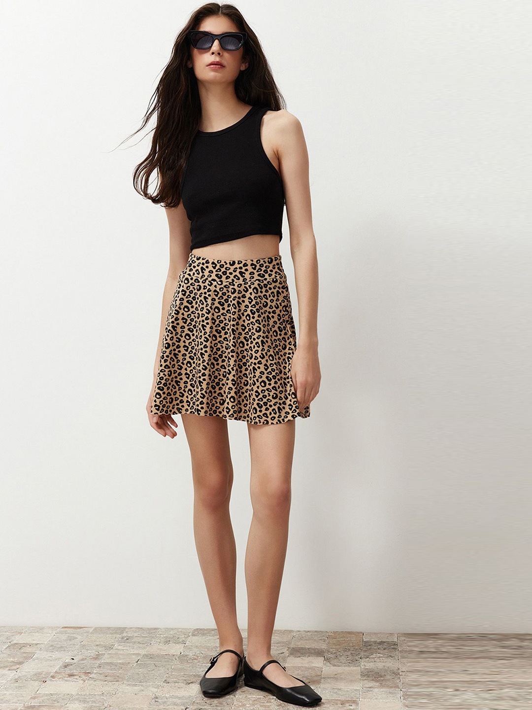 

Trendyol Animal Printed A-Line Mini Skirts, Brown